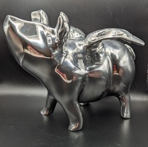 Lunares Silver Flying Pig Money Bank, Cast Aluminum